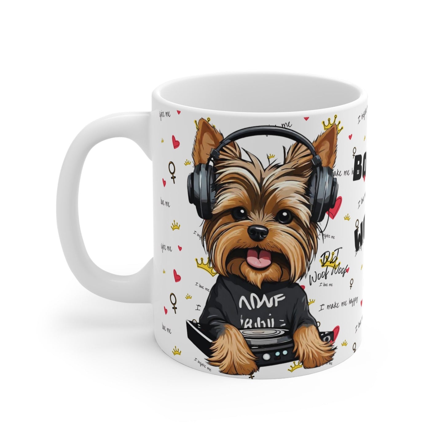 Little DJ doggy mug, Funny Quote Coffee Mug - Unique Gift Idea, 11oz Ceramic Cup, Office Desk Decor, Novelty Quote Mug