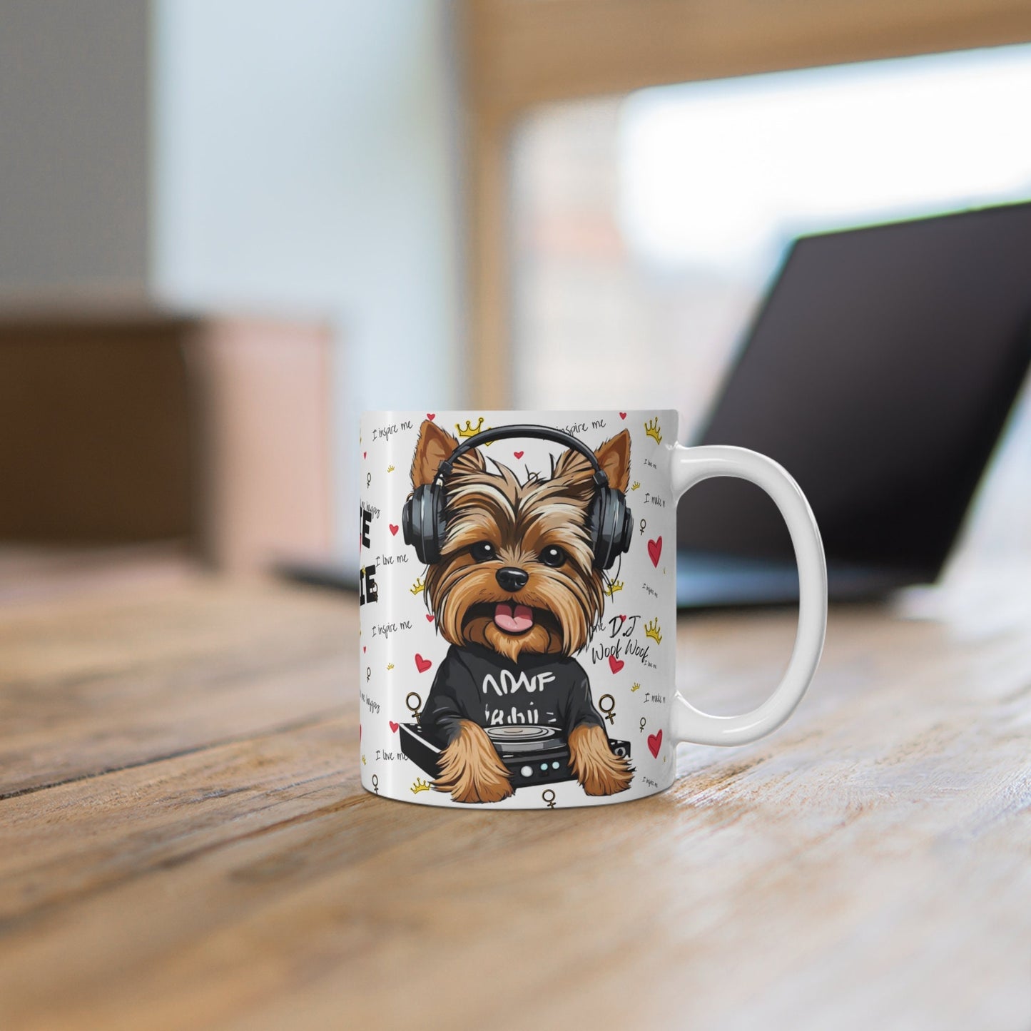 Little DJ doggy mug, Funny Quote Coffee Mug - Unique Gift Idea, 11oz Ceramic Cup, Office Desk Decor, Novelty Quote Mug