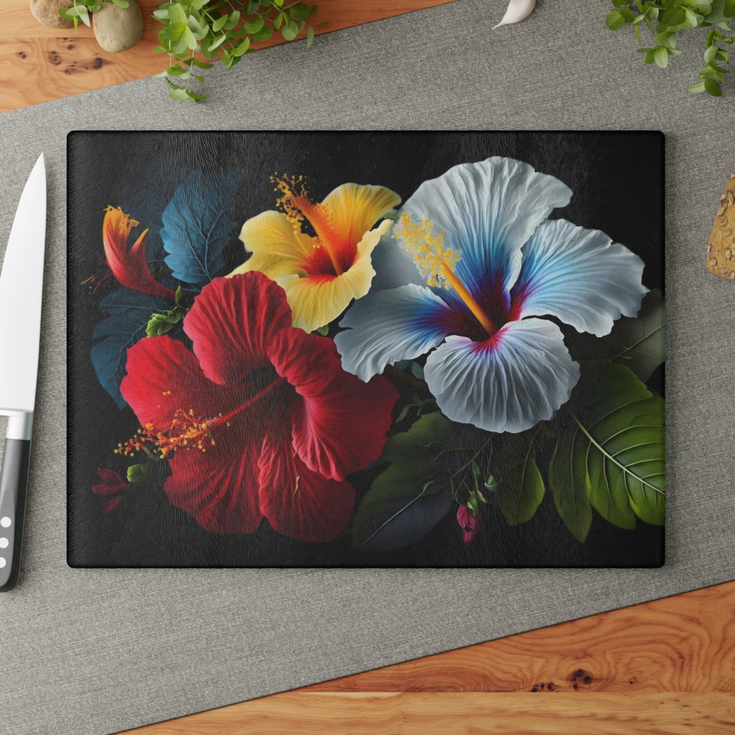 Comforting Flower inspired art on Glass Cutting Board