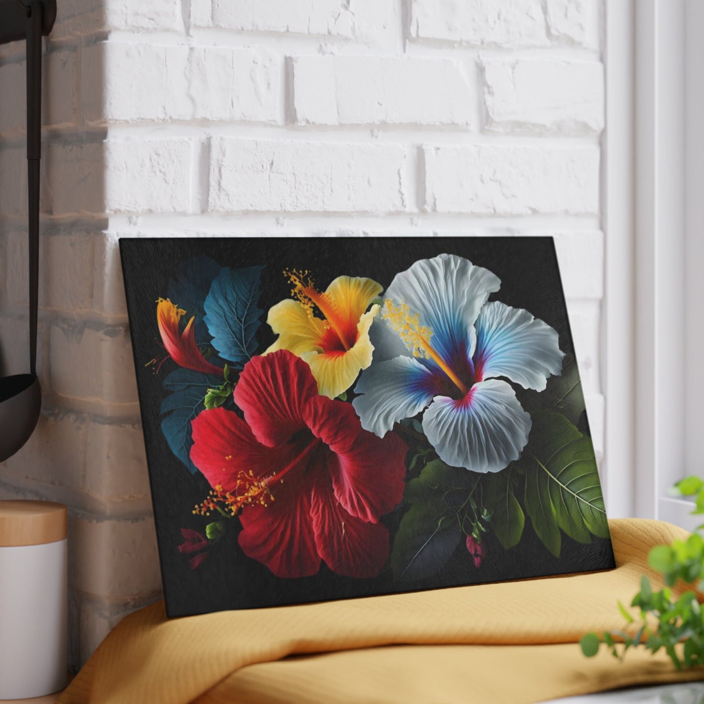 Comforting Flower inspired art on Glass Cutting Board
