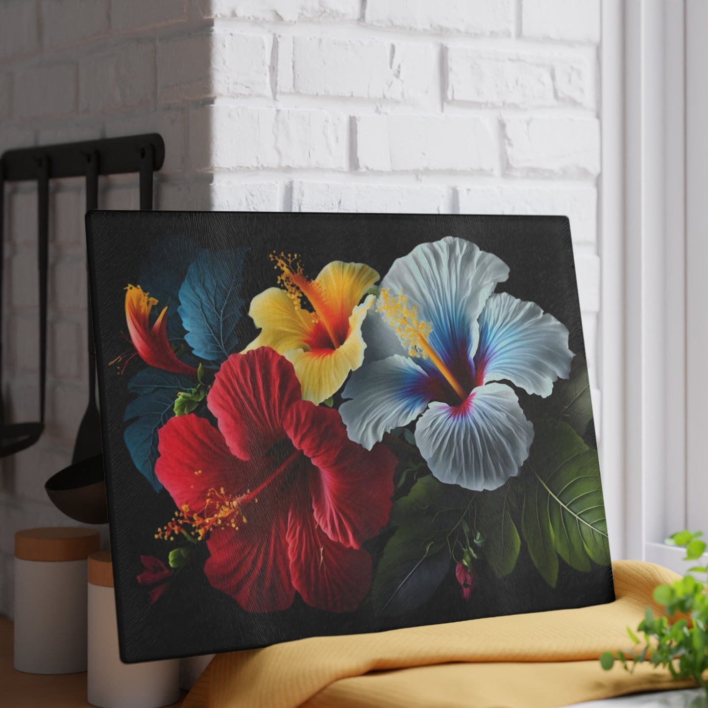 Comforting Flower inspired art on Glass Cutting Board
