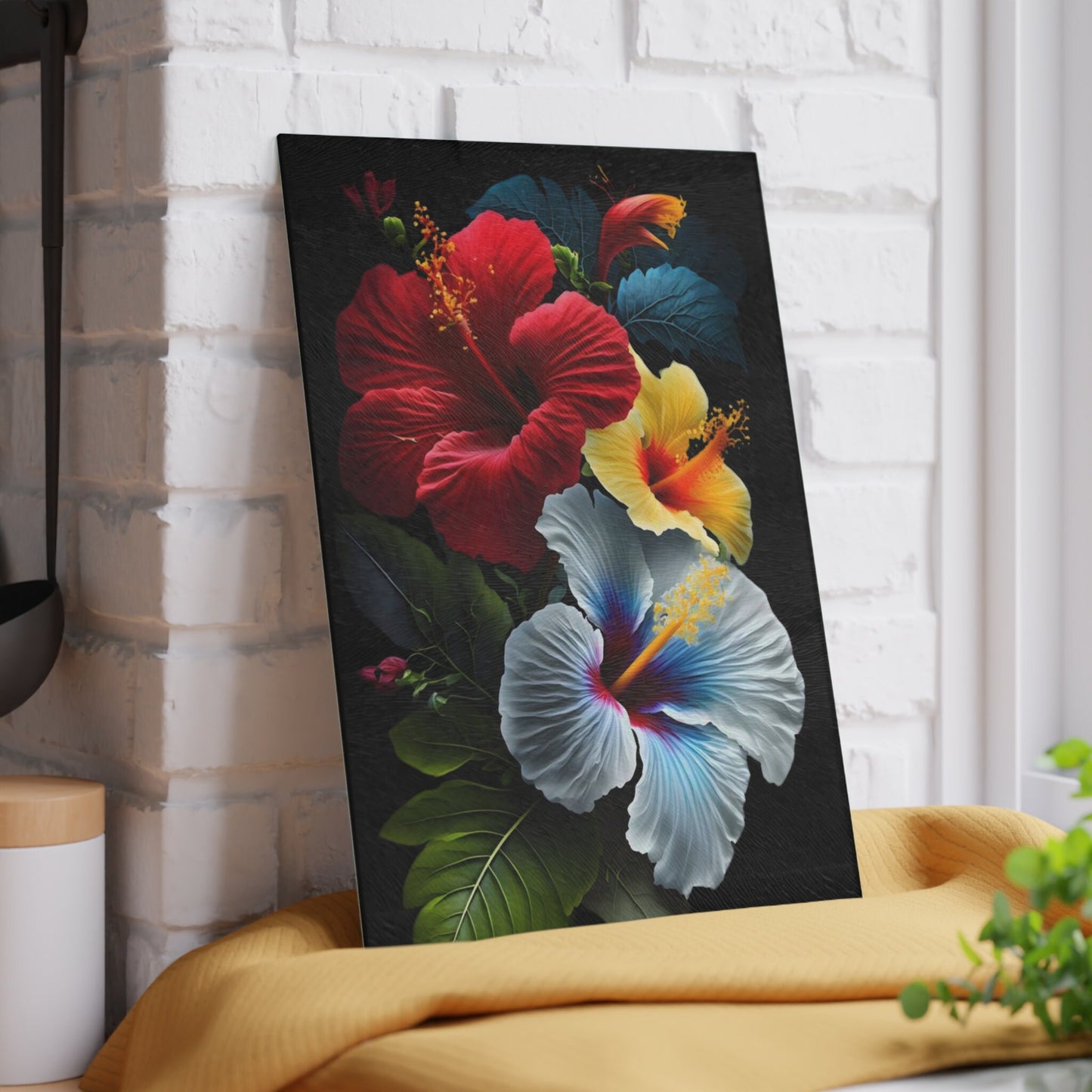 Comforting Flower inspired art on Glass Cutting Board