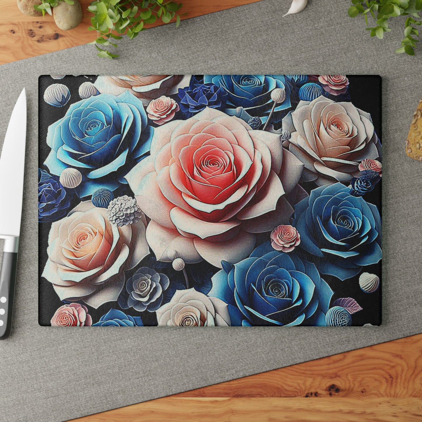 Beautiful Flower art inspired on Glass Cutting Board