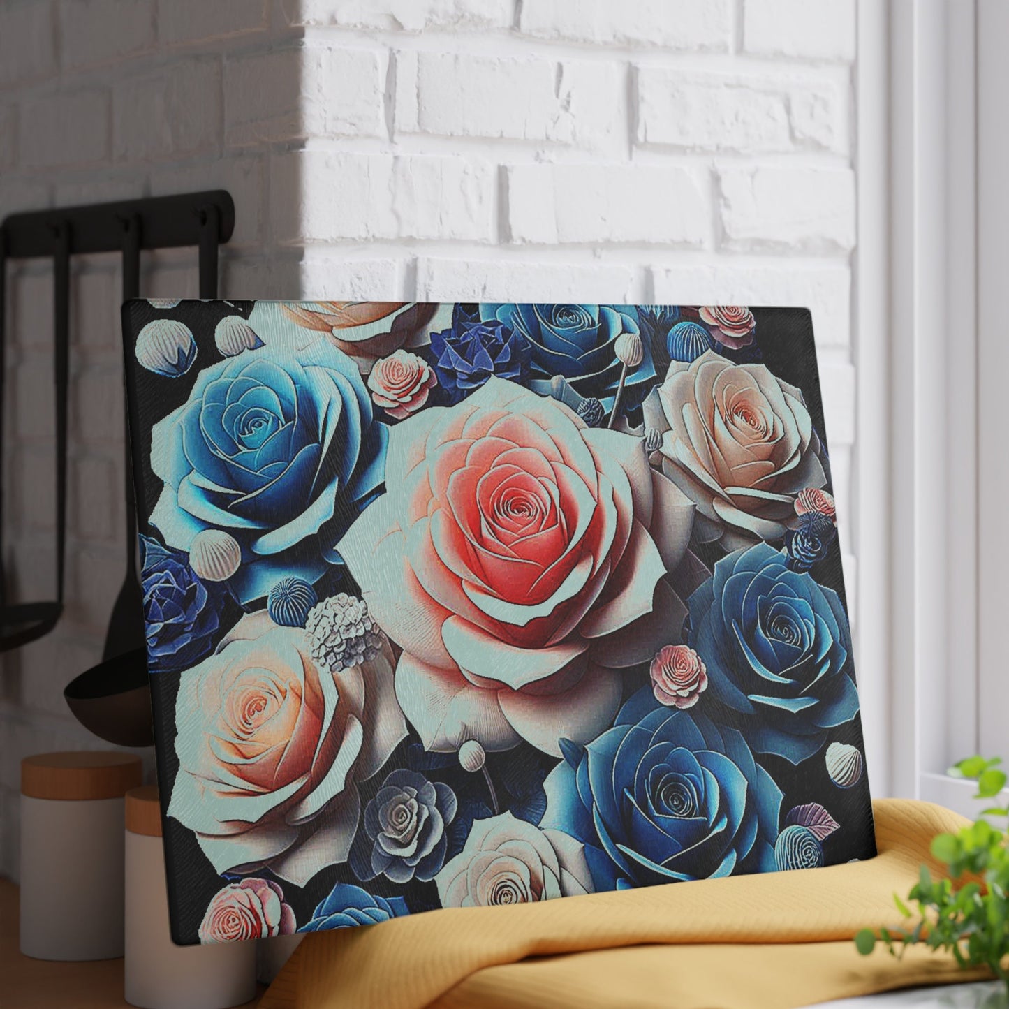 Beautiful Flower art inspired on Glass Cutting Board