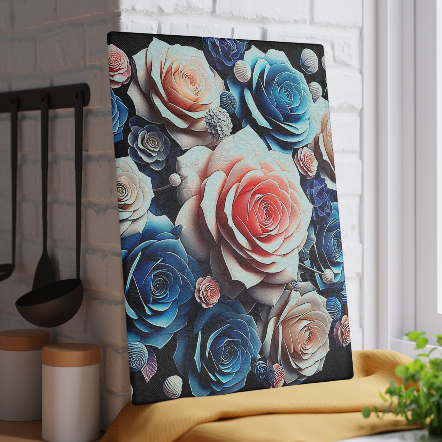 Beautiful Flower art inspired on Glass Cutting Board