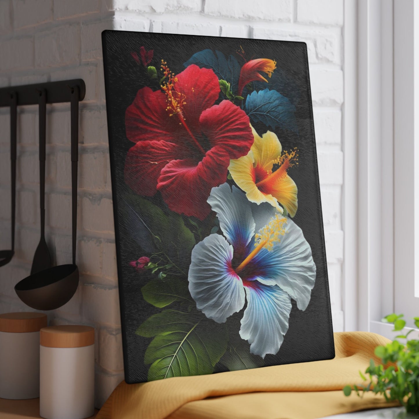 Comforting Flower inspired art on Glass Cutting Board