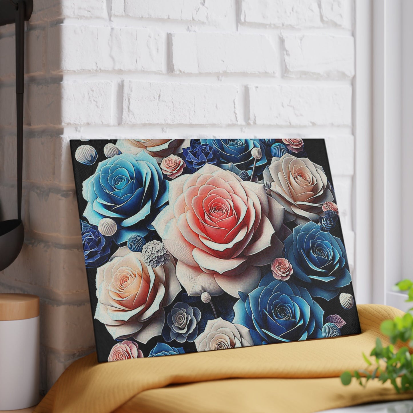 Beautiful Flower art inspired on Glass Cutting Board