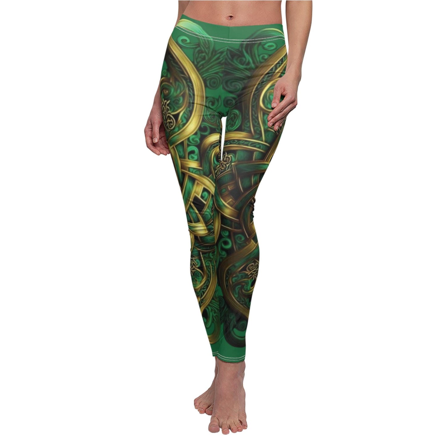 emerald, green art Women's Cut & Sew Casual Leggings (AOP)