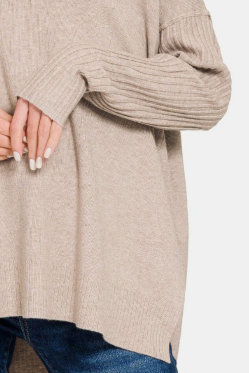 Bougie Royale V-Neck Side Slit High-Low Sweater