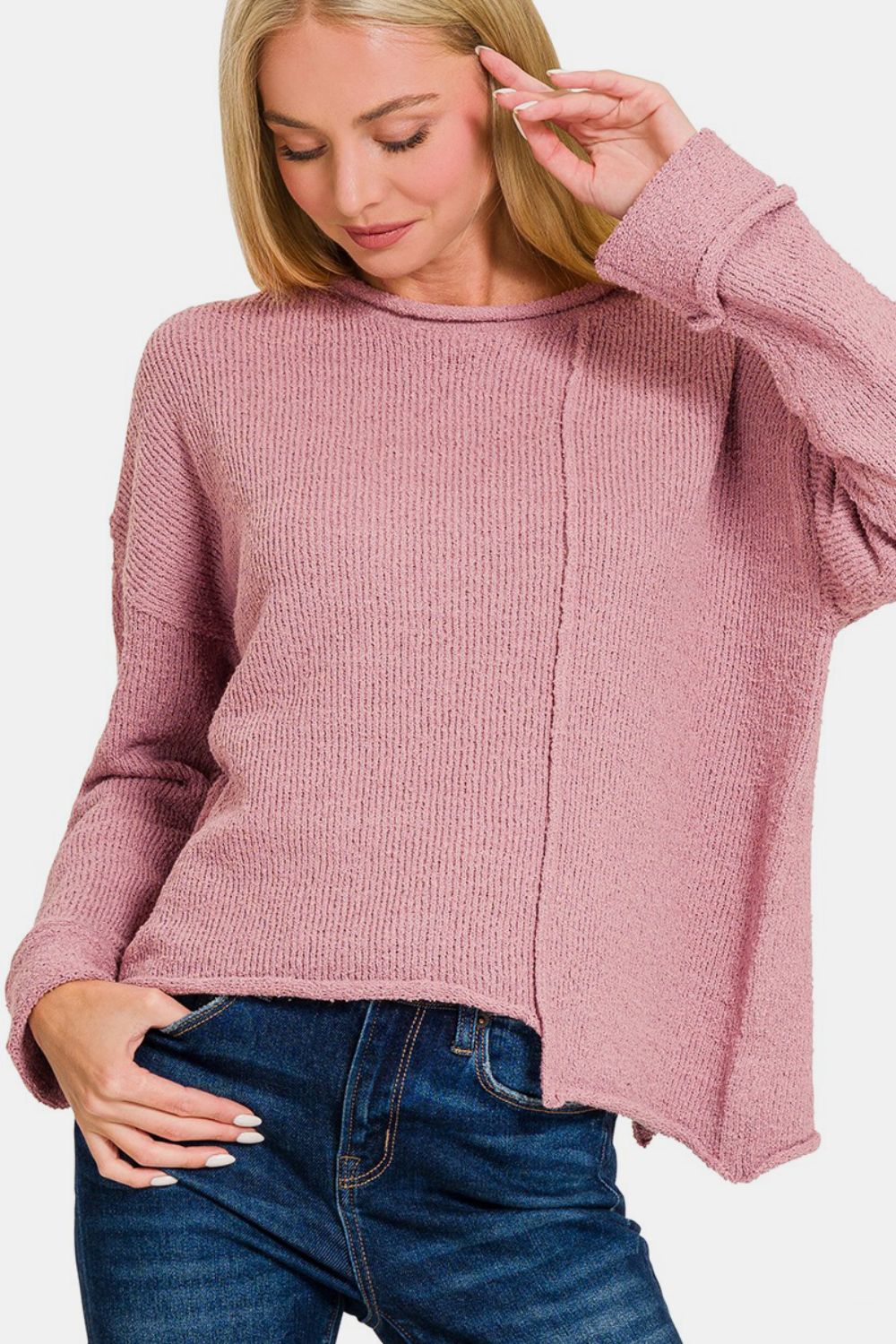 Bougie Royale Asymmetric Hem Drop Shoulder Sweater