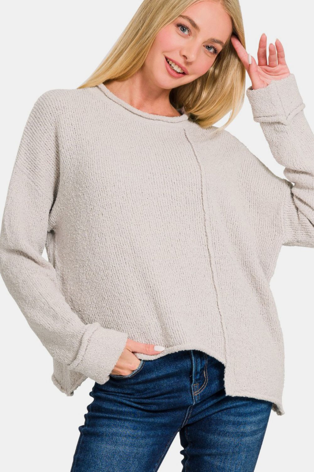 Bougie Royale Asymmetric Hem Drop Shoulder Sweater