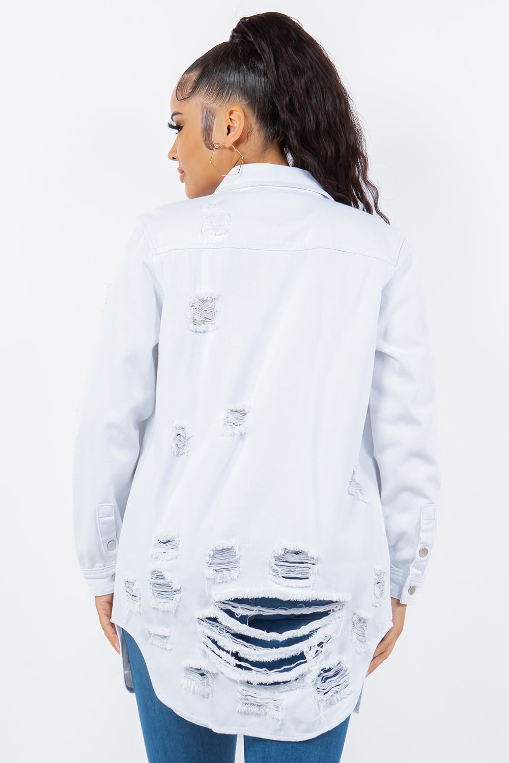 Bougie Royale Distressed Button Up Long Sleeve Denim Jacket