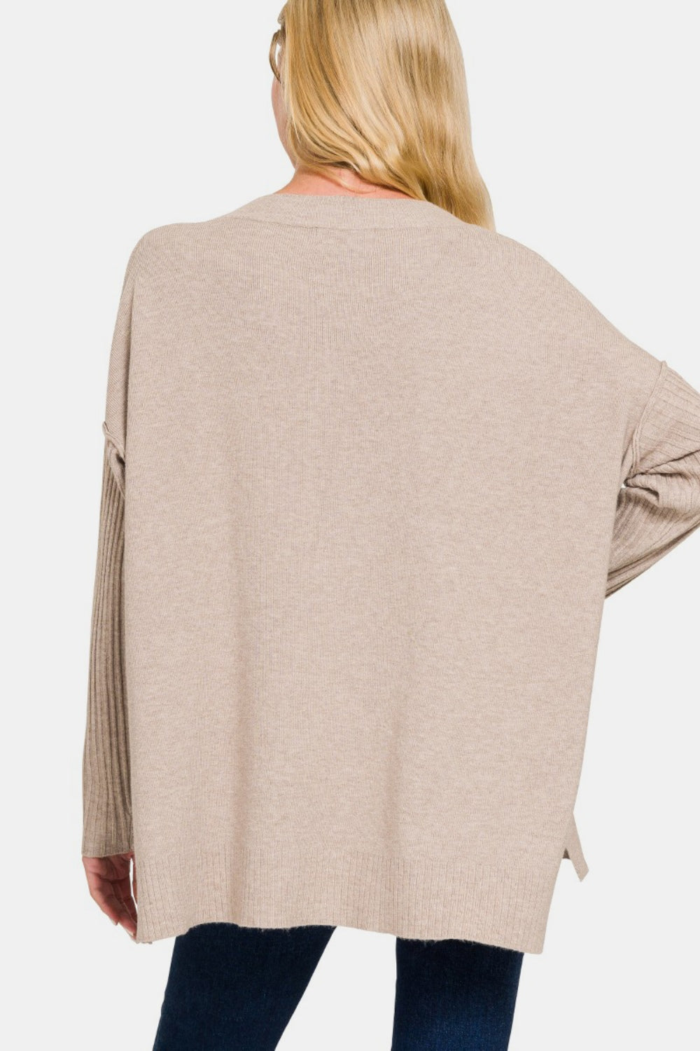 Bougie Royale V-Neck Side Slit High-Low Sweater