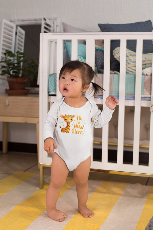 Custom-made Hello world Baby giraffe Infant Jersey Bodysuit for newborns to 24m