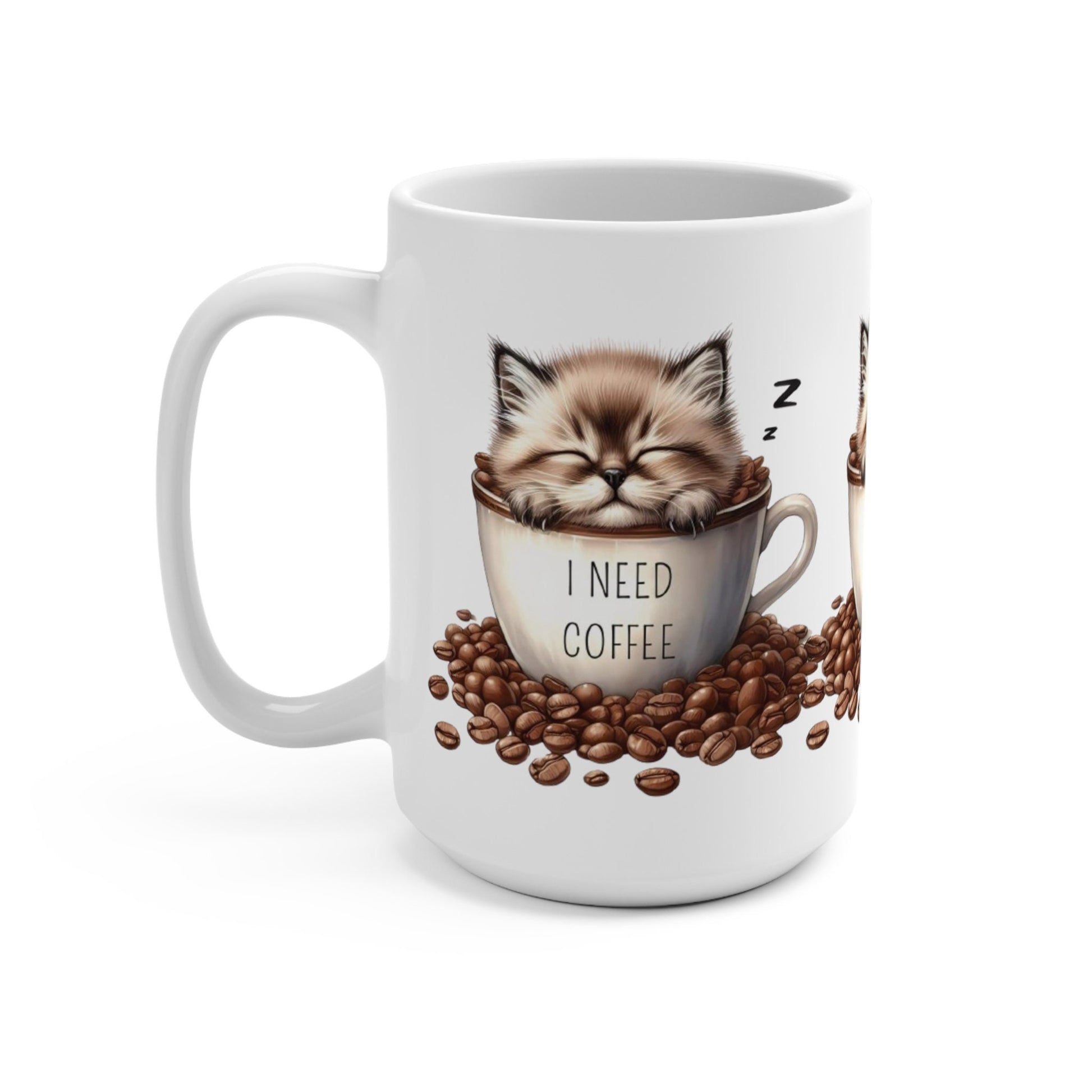 tired kitty needs coffee 15oz Mug