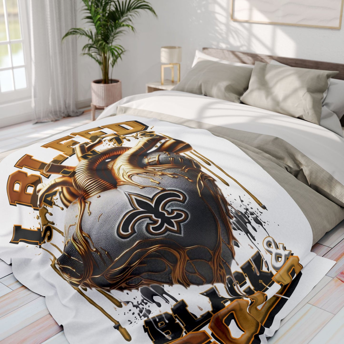 NFL Saints inspired Arctic Sherpa Fleece Blanket Great for Game Day Senior Gift for Mom Dad Sister Aunt High School Senior Night Gift