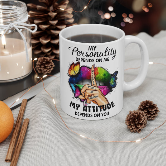 My attitude, Funny Quote Coffee Mug - Unique Gift Idea, 11oz Ceramic Cup, Sarcastic Humor Teacup, Office Desk Decor, Novelty Quote Mug