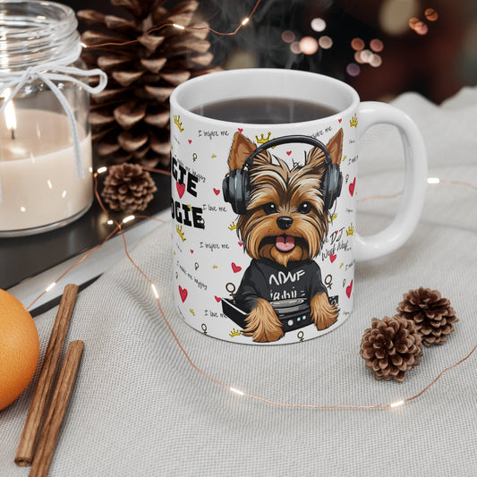 Little DJ doggy mug, Funny Quote Coffee Mug - Unique Gift Idea, 11oz Ceramic Cup, Office Desk Decor, Novelty Quote Mug