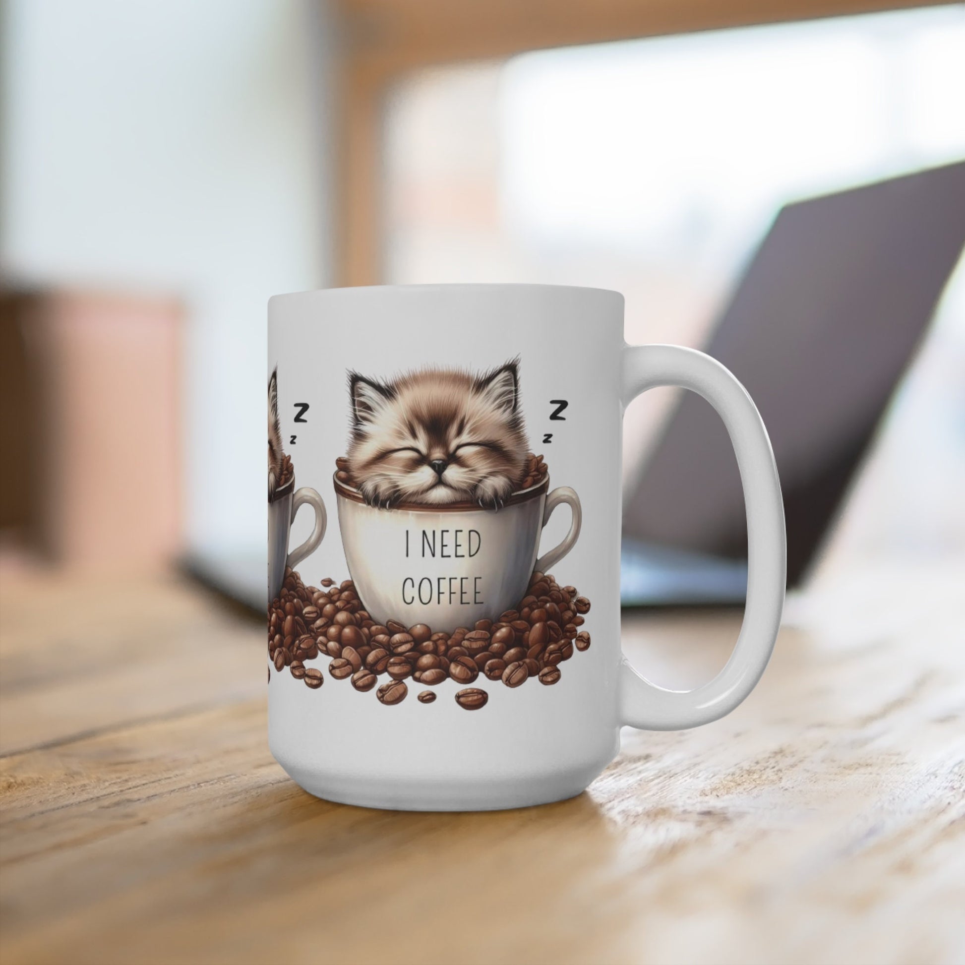 tired kitty needs coffee 15oz Mug