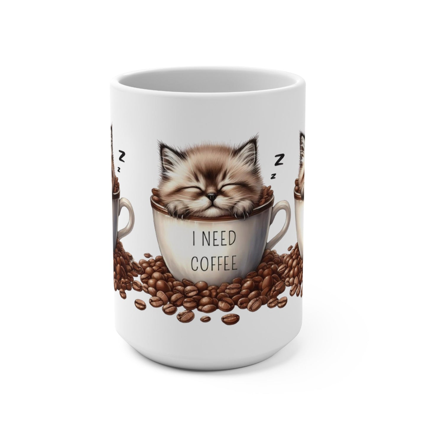 tired kitty needs coffee 15oz Mug