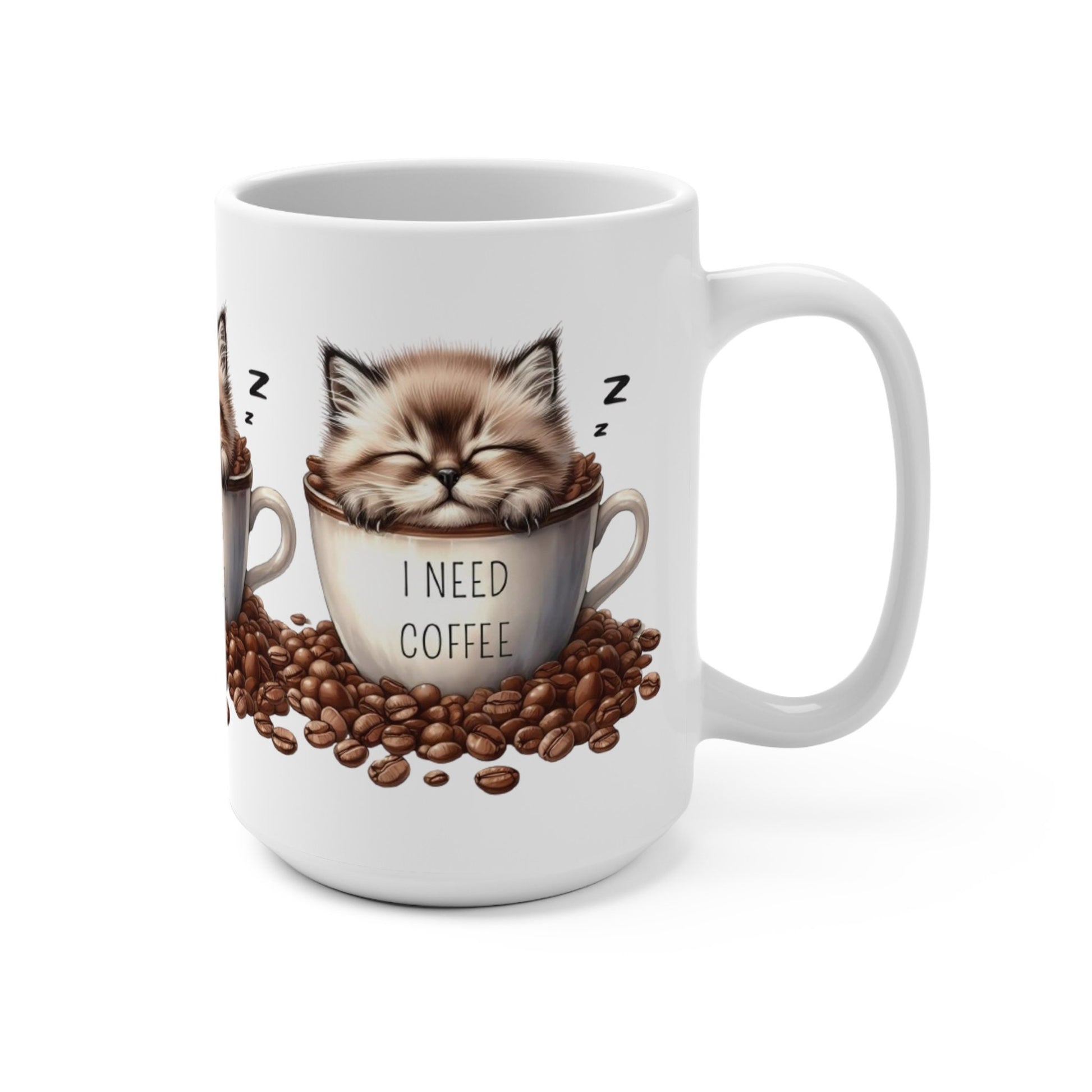 tired kitty needs coffee 15oz Mug