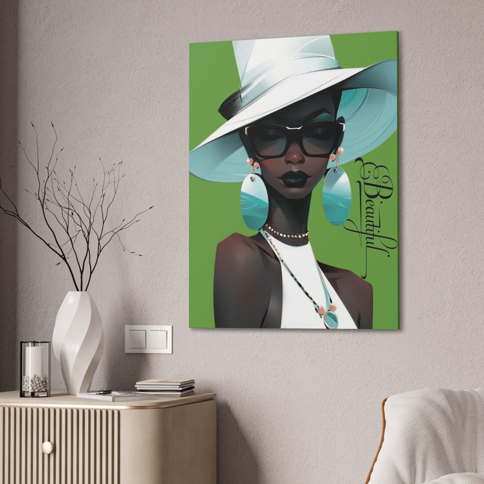 30x40 Beautiful Black woman wall art Canvas Stretched, 0.75"