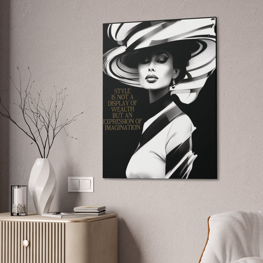 30x40 Beautiful high society woman wall art in black and white Canvas Stretched, 0.75"