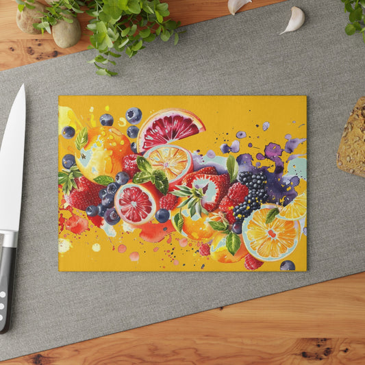 Beautiful Colorful Fruit Glass Cutting Board