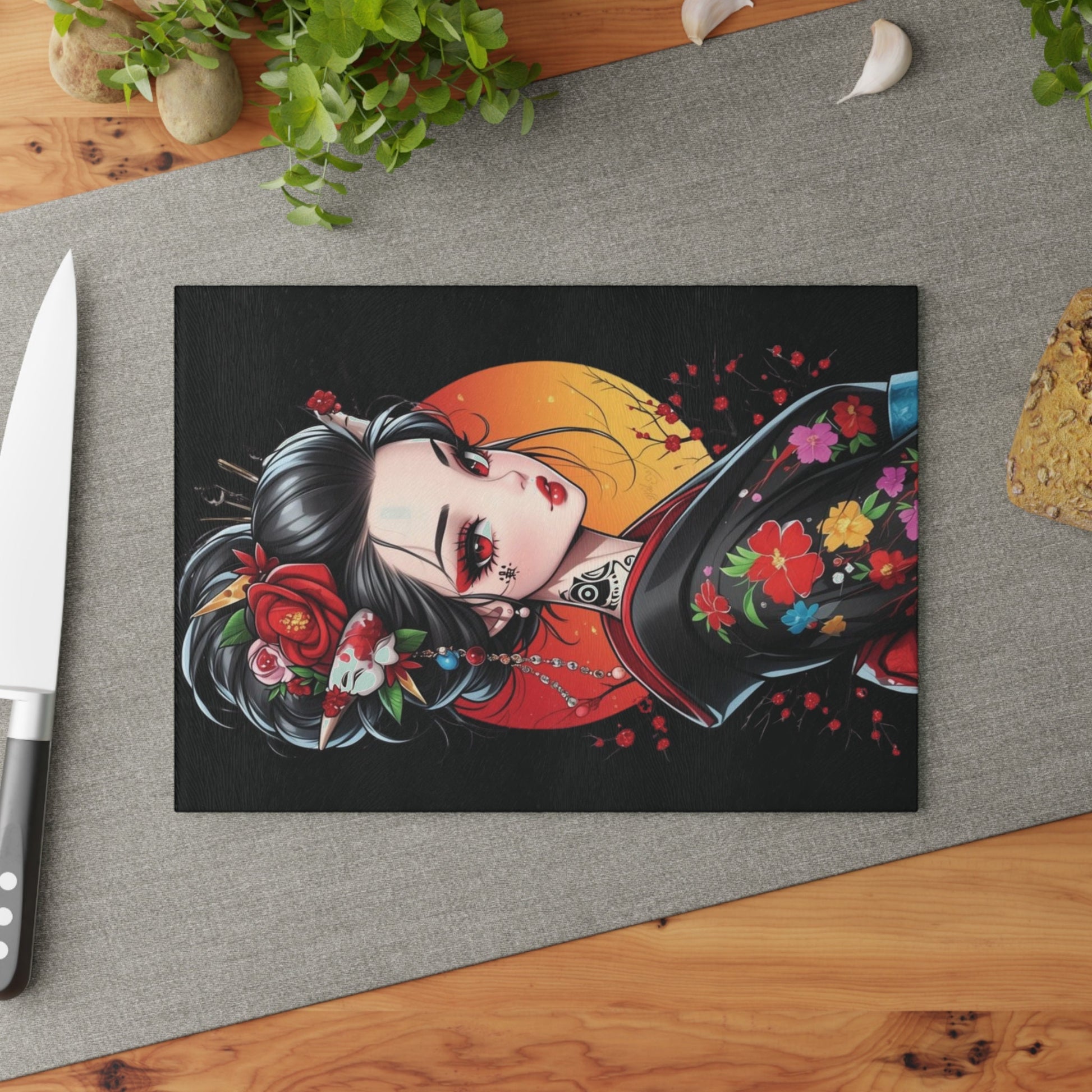 Beautiful Geisha art Glass Cutting Board