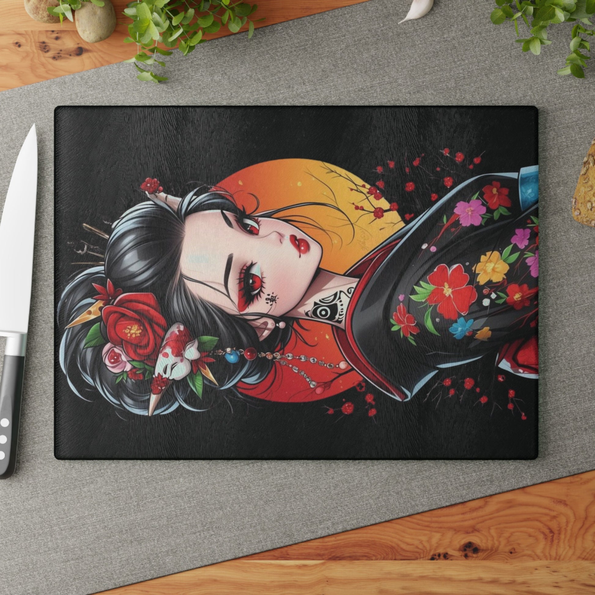 Beautiful Geisha art Glass Cutting Board