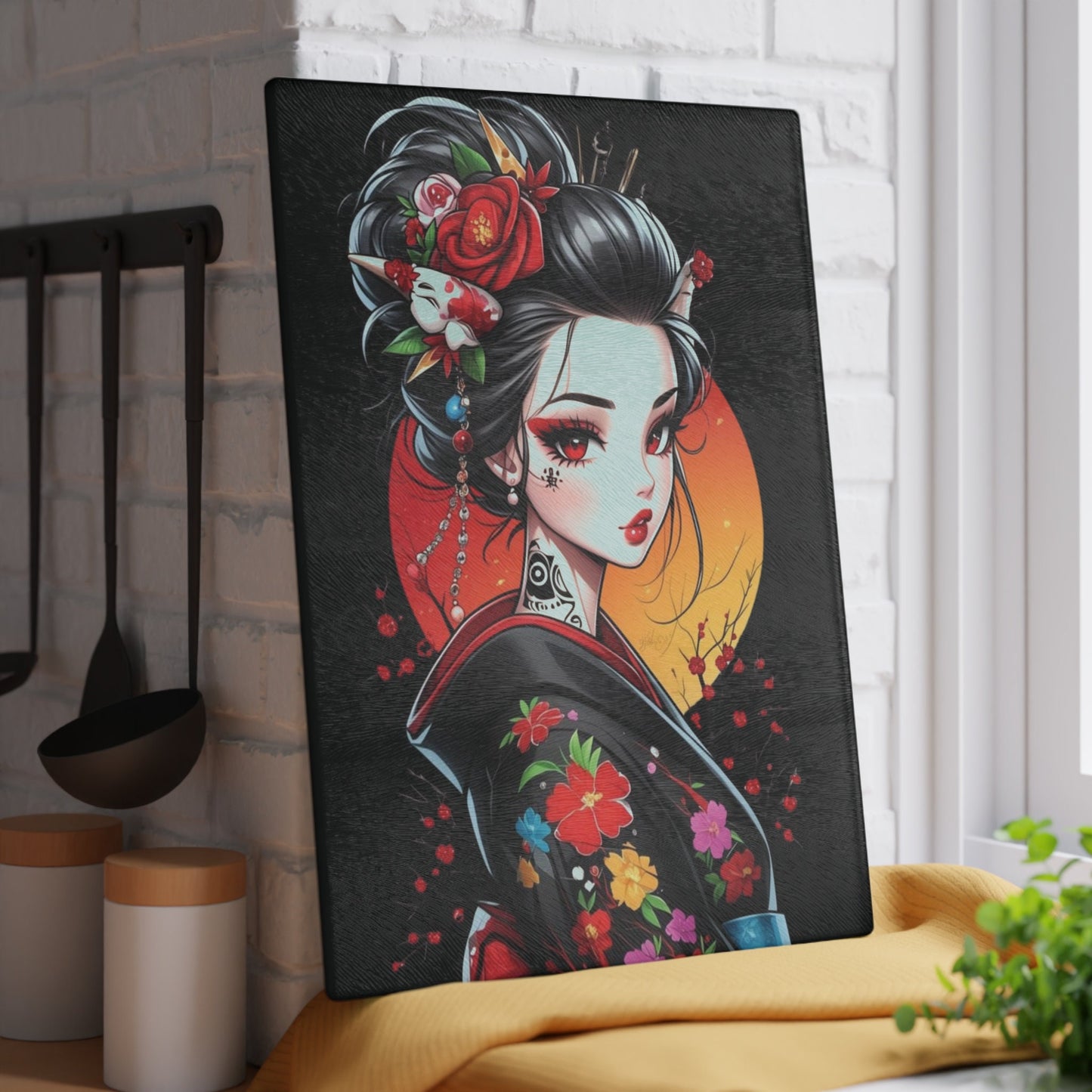 Beautiful Geisha art Glass Cutting Board