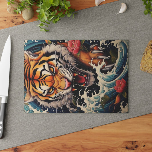 Colorful Asian tiger Glass Cutting Board