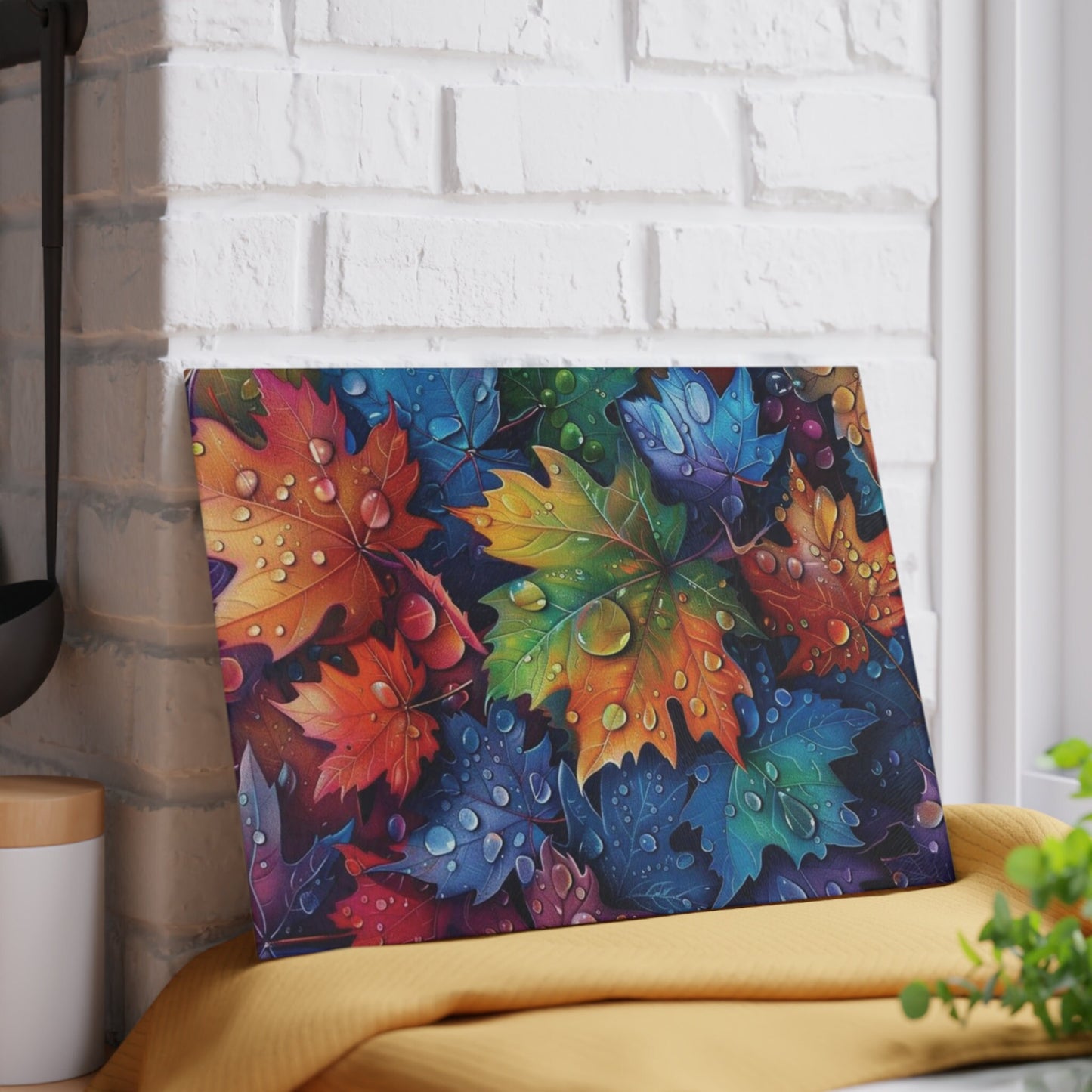 Beautiful fall leaves in the rain Glass Cutting Board