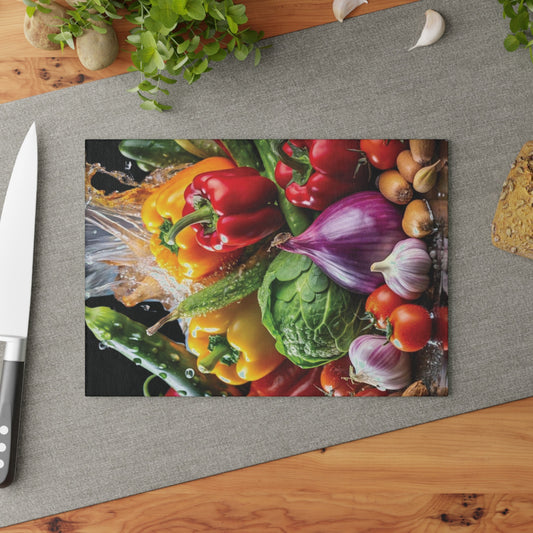 Delicious vegetable art inspired Glass Cutting Board