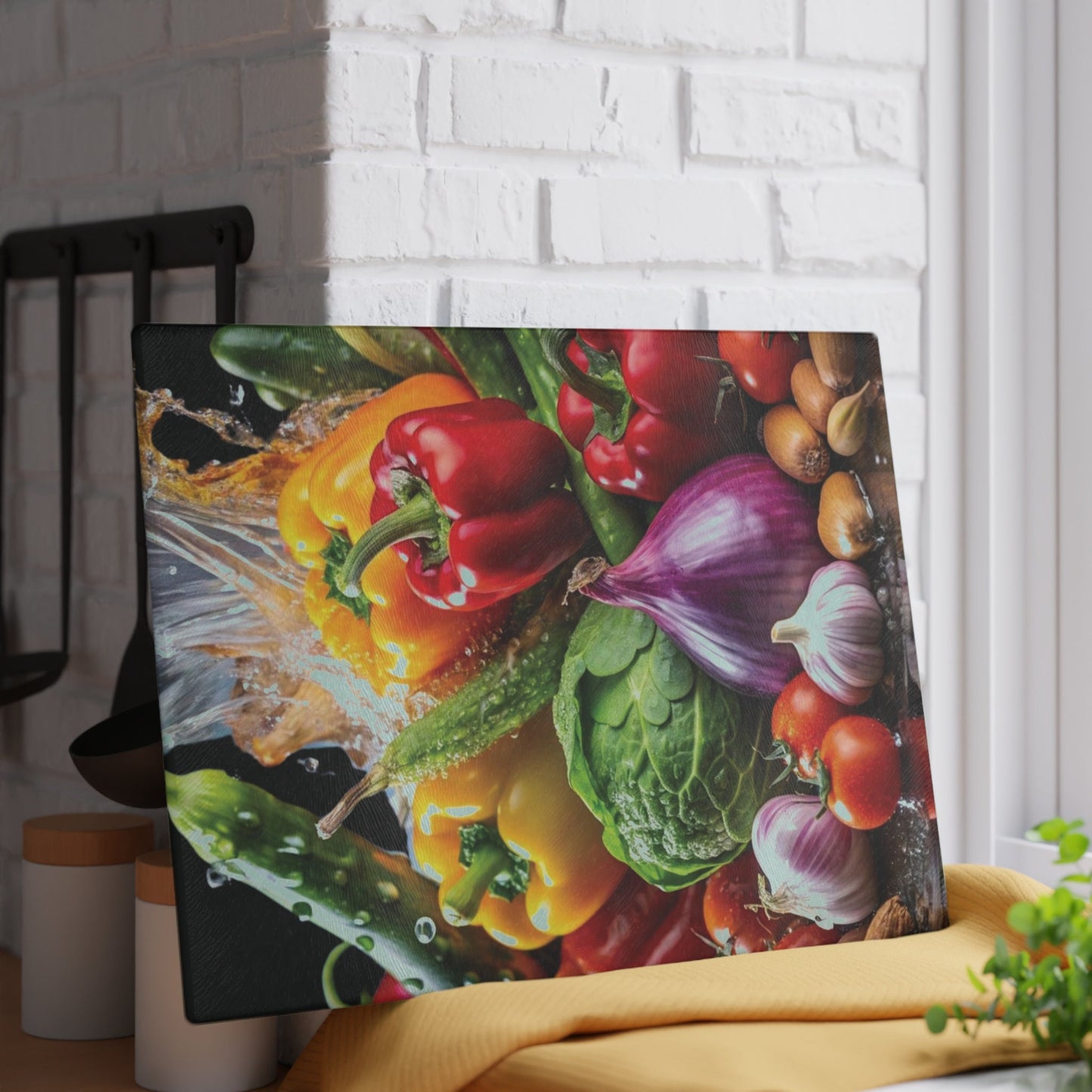 Delicious vegetable art inspired Glass Cutting Board