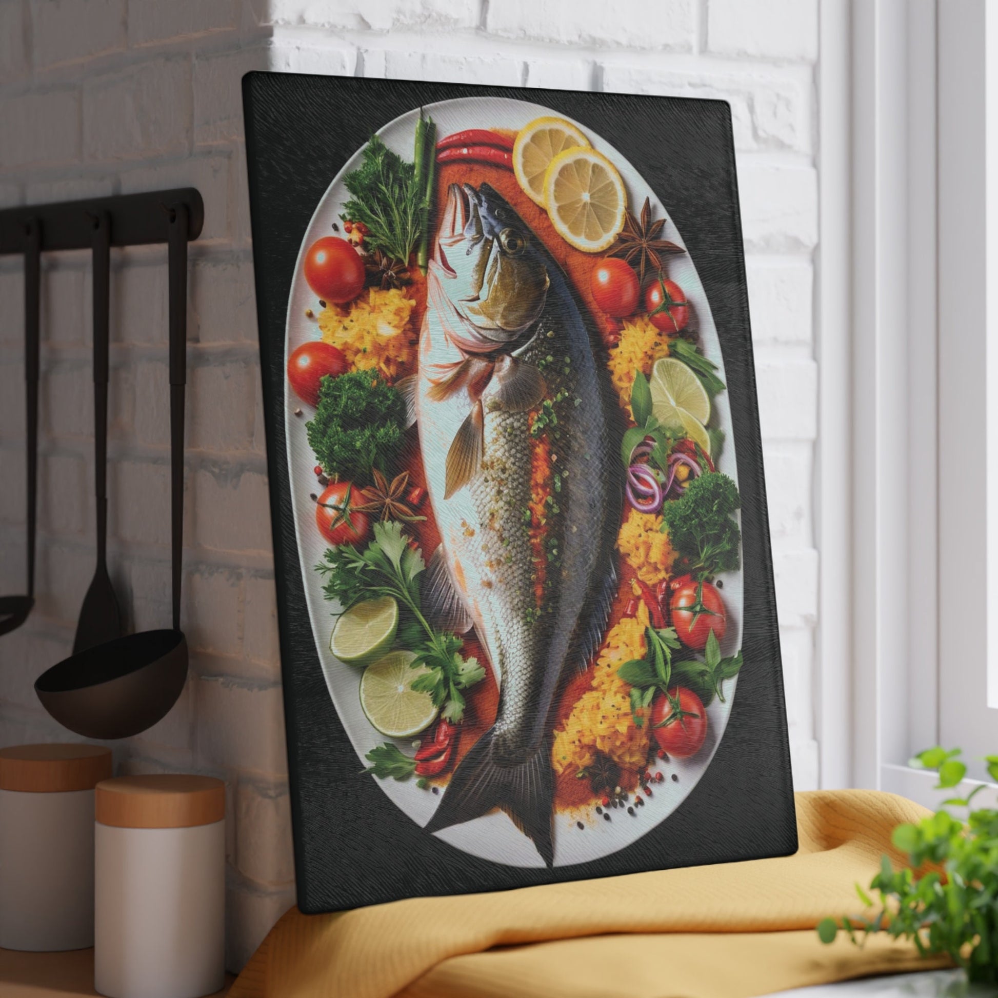 Dinner is served art inspired Glass Cutting Board