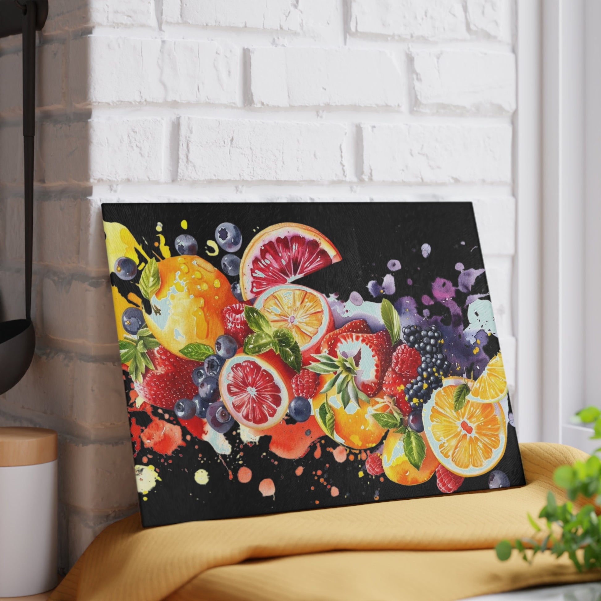 Caribbean fruit inspiration on black Glass Cutting Board