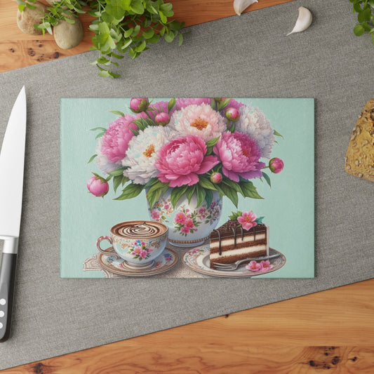 Blessed Morning Coffee and cake Glass Cutting Board