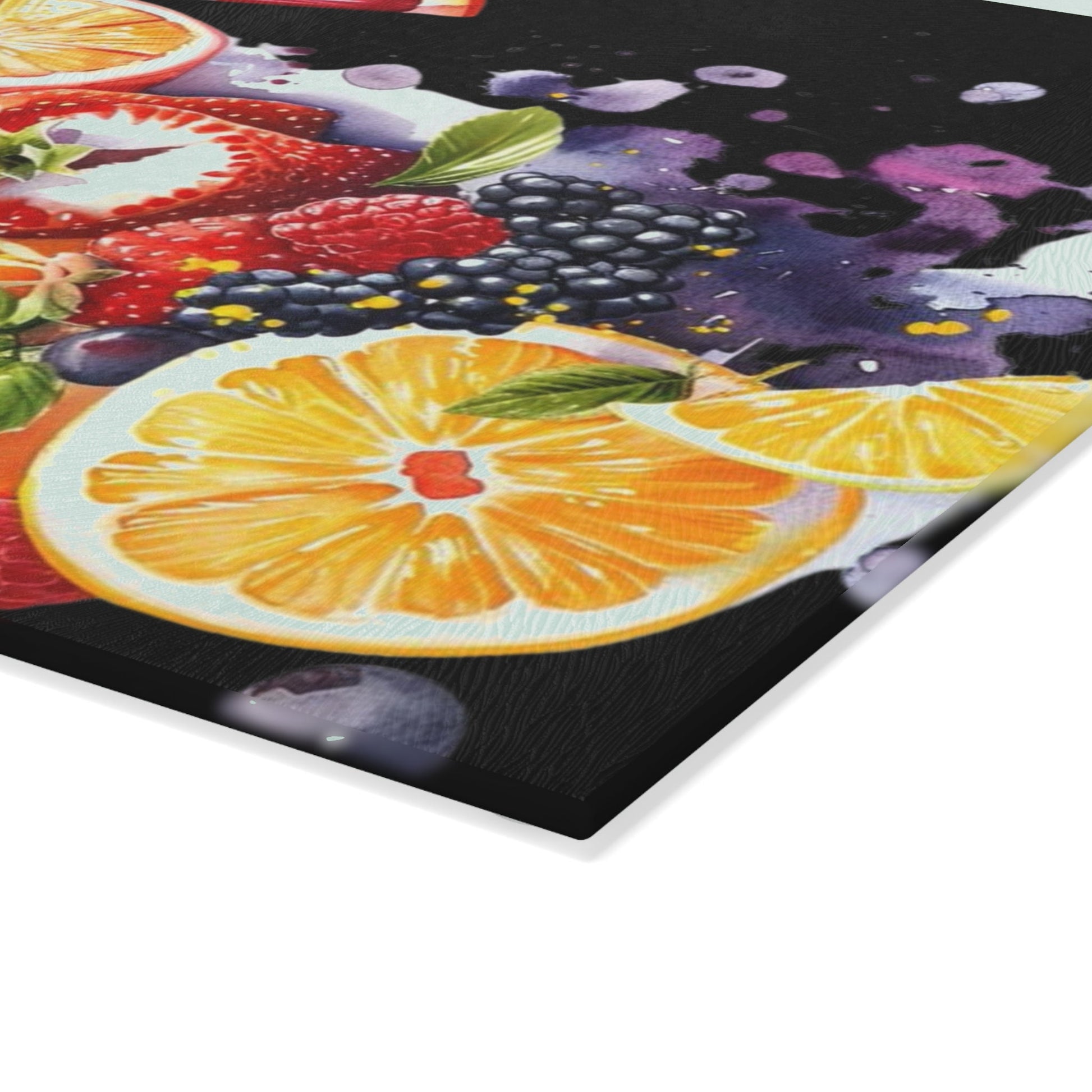 Caribbean fruit inspiration on black Glass Cutting Board