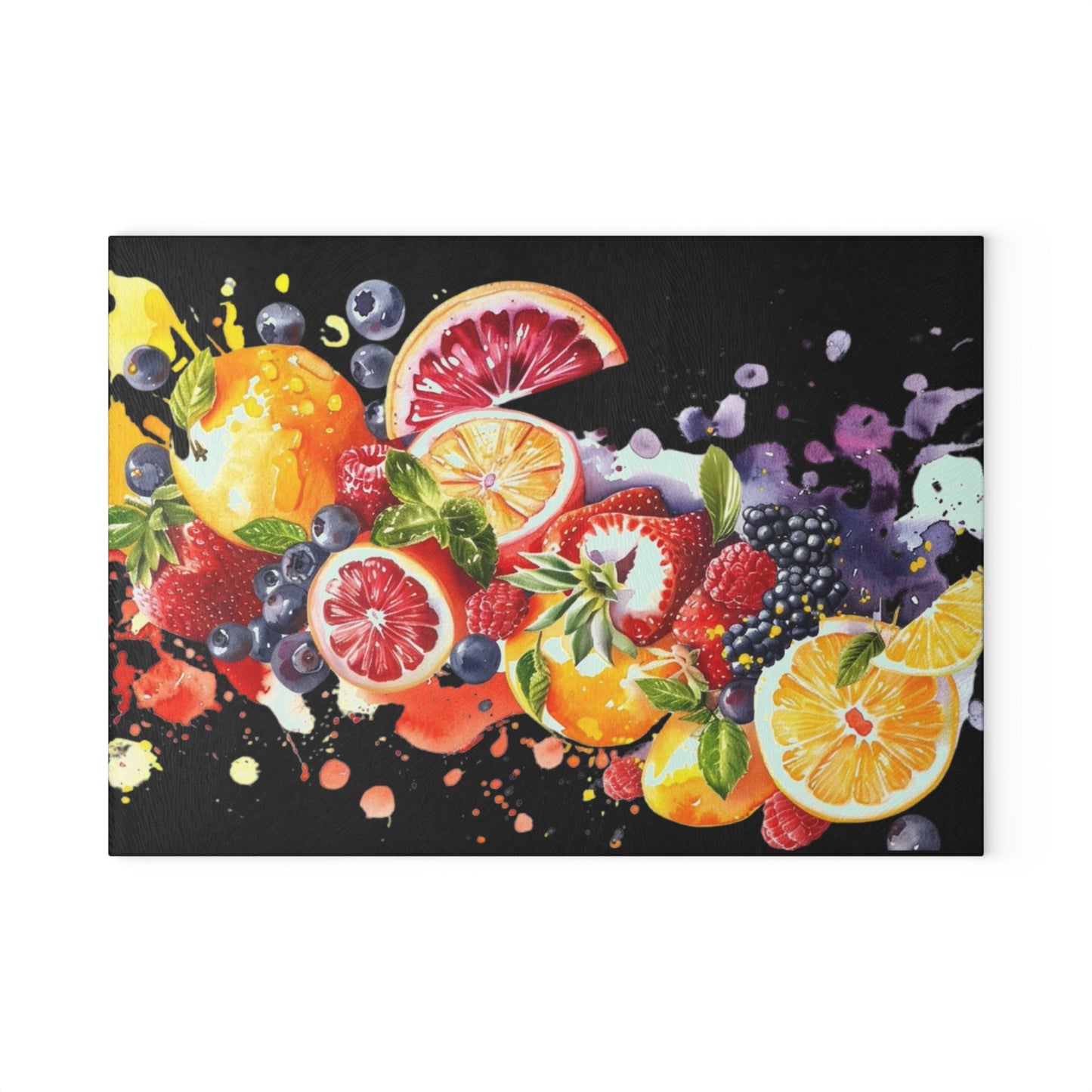 Caribbean fruit inspiration on black Glass Cutting Board