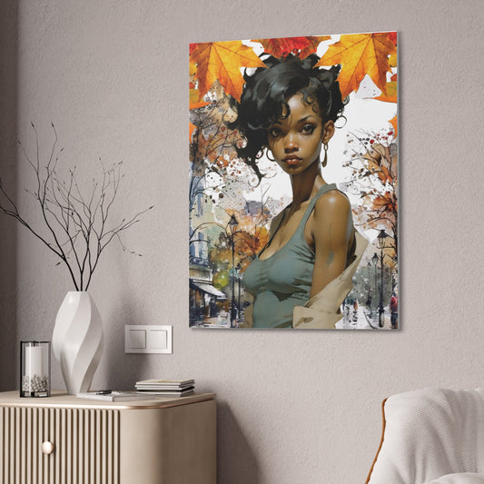 30x40 Parisian Girl in fall on Canvas Stretched, 0.75"