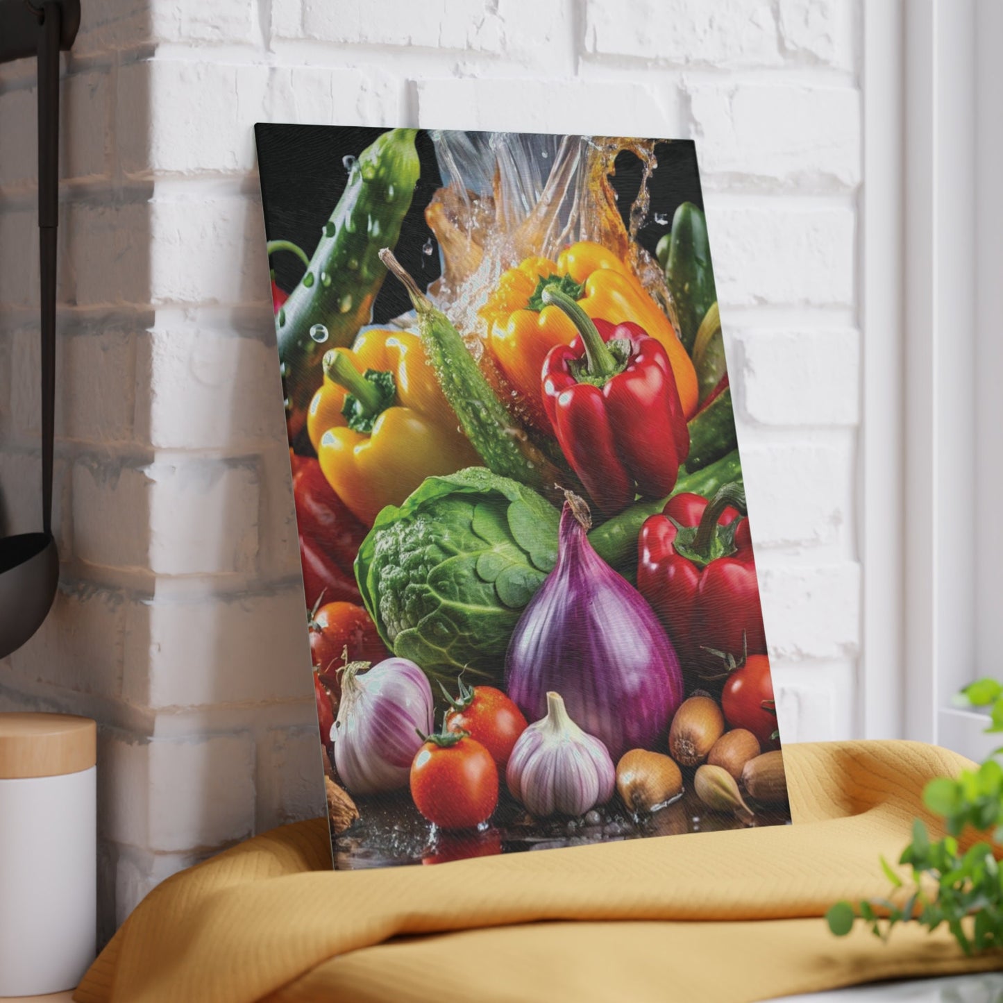 Delicious vegetable art inspired Glass Cutting Board