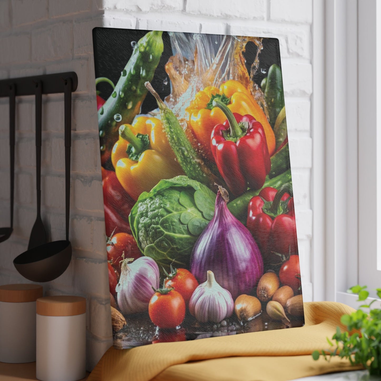 Delicious vegetable art inspired Glass Cutting Board