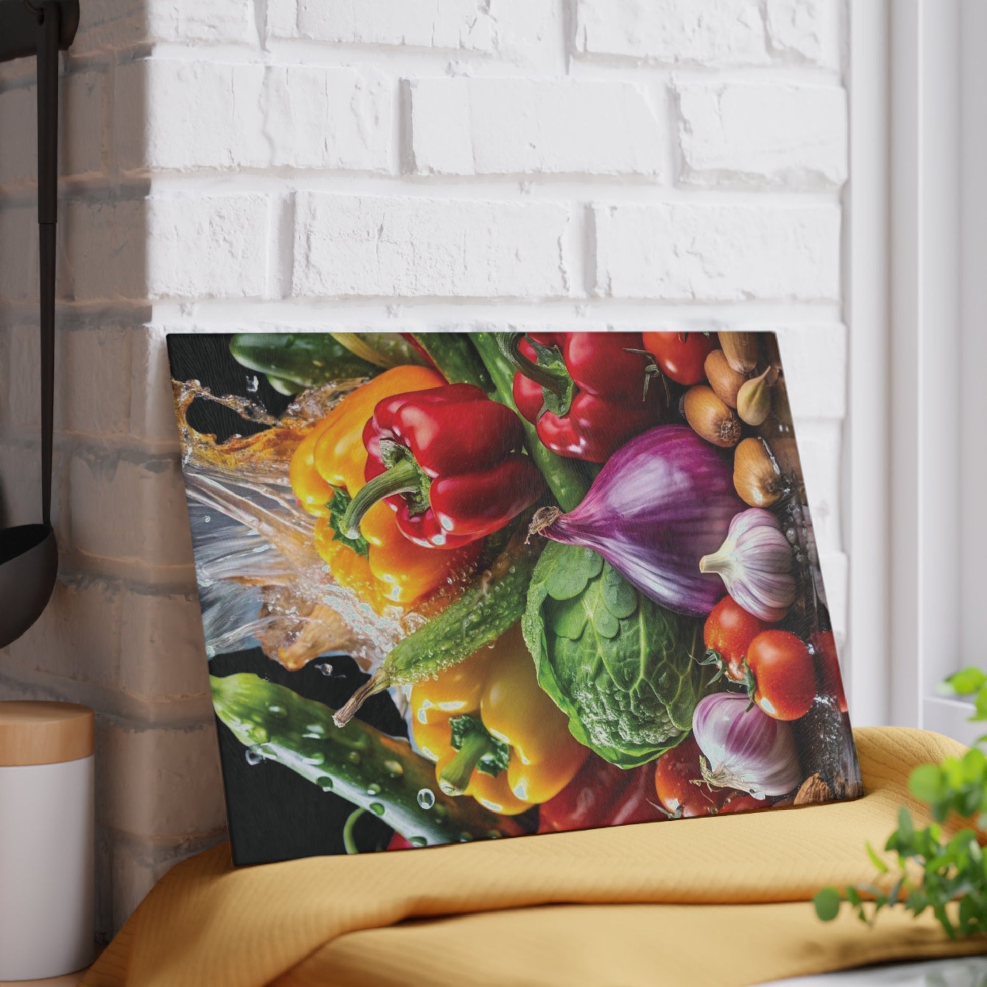 Delicious vegetable art inspired Glass Cutting Board