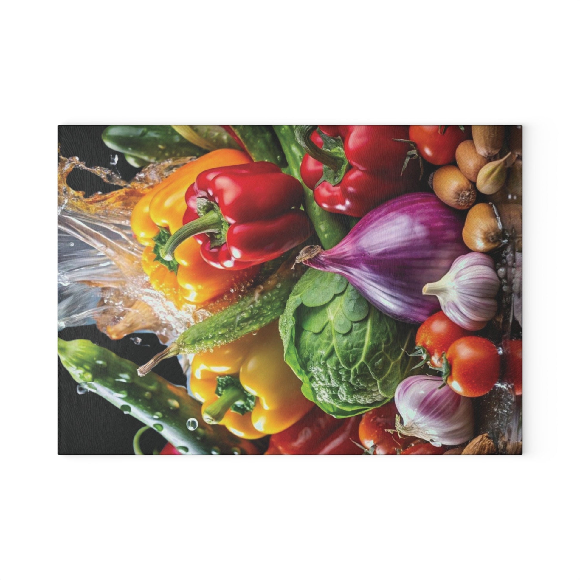 Delicious vegetable art inspired Glass Cutting Board