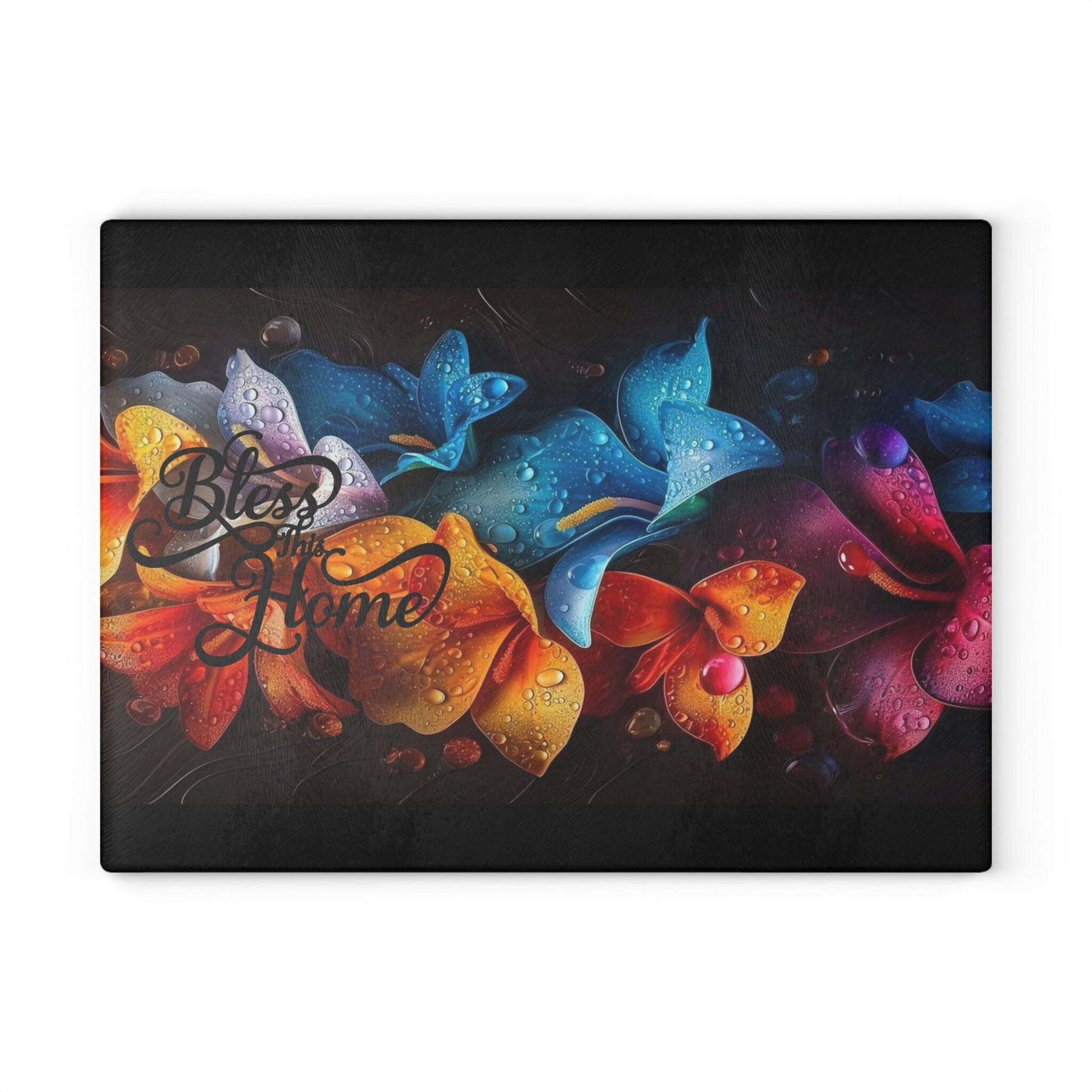 Colorful flowers bless this home inspired Glass Cutting Board