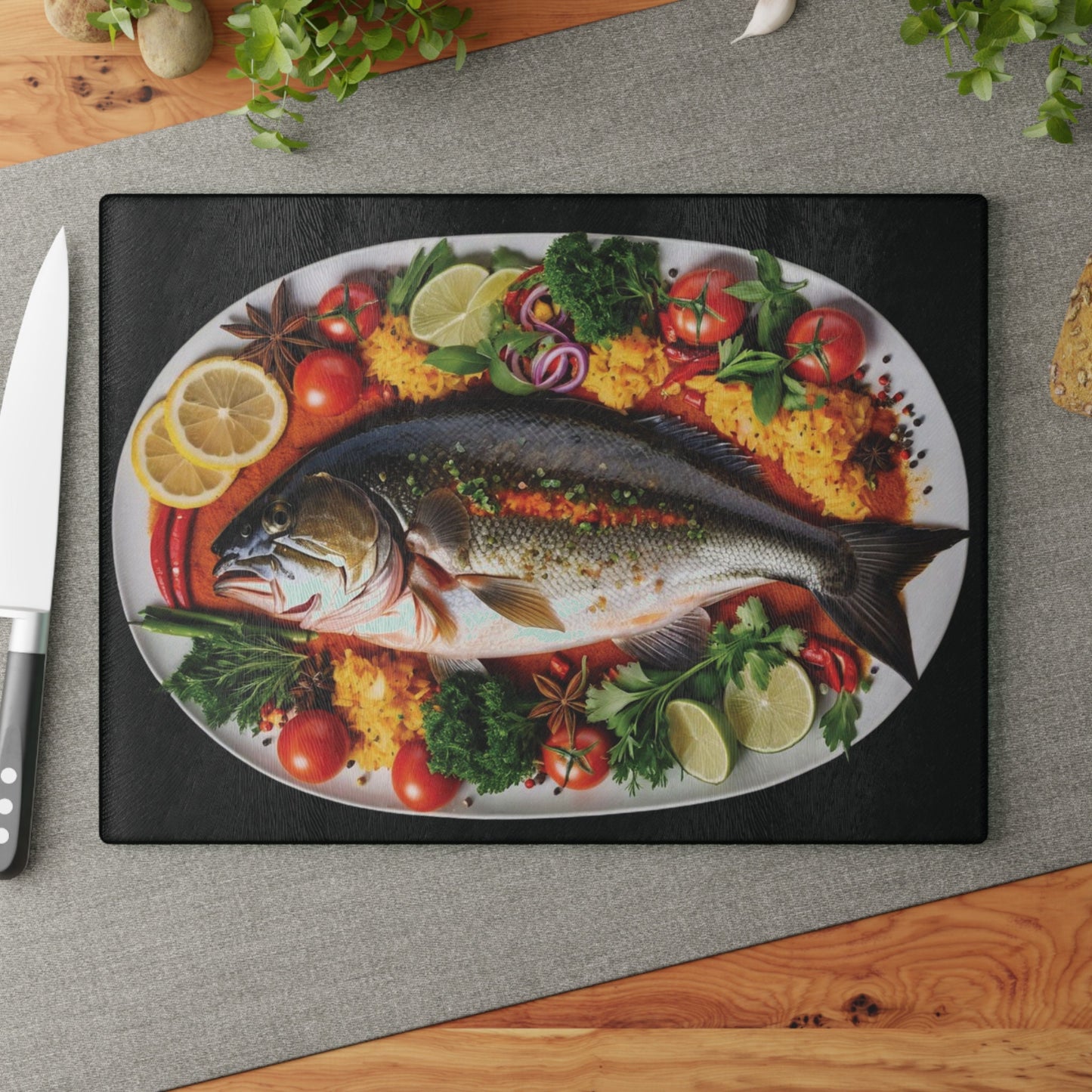 Dinner is served art inspired Glass Cutting Board