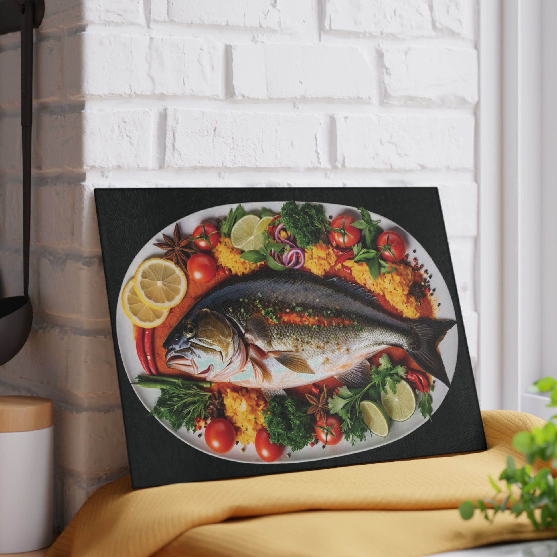 Dinner is served art inspired Glass Cutting Board