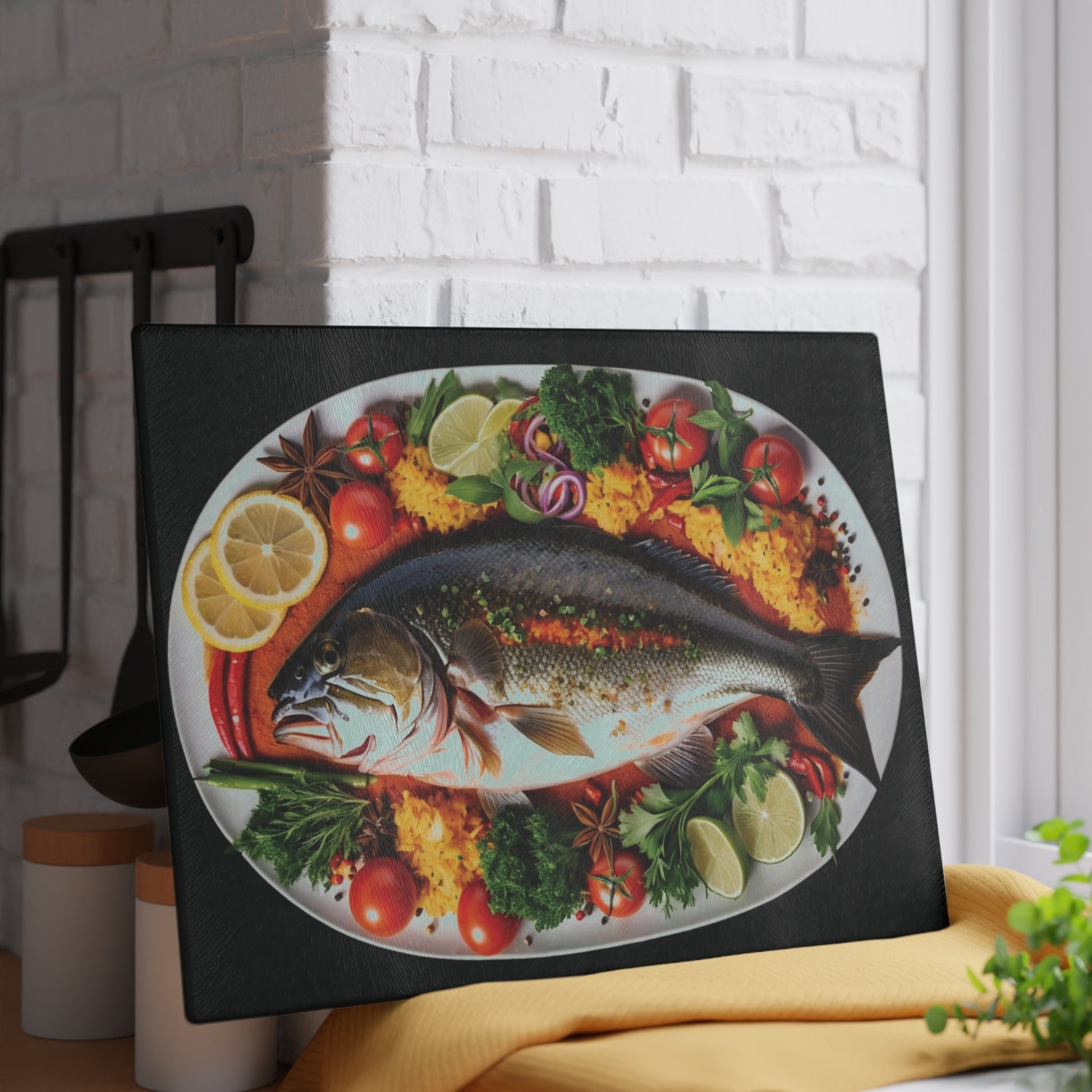 Dinner is served art inspired Glass Cutting Board