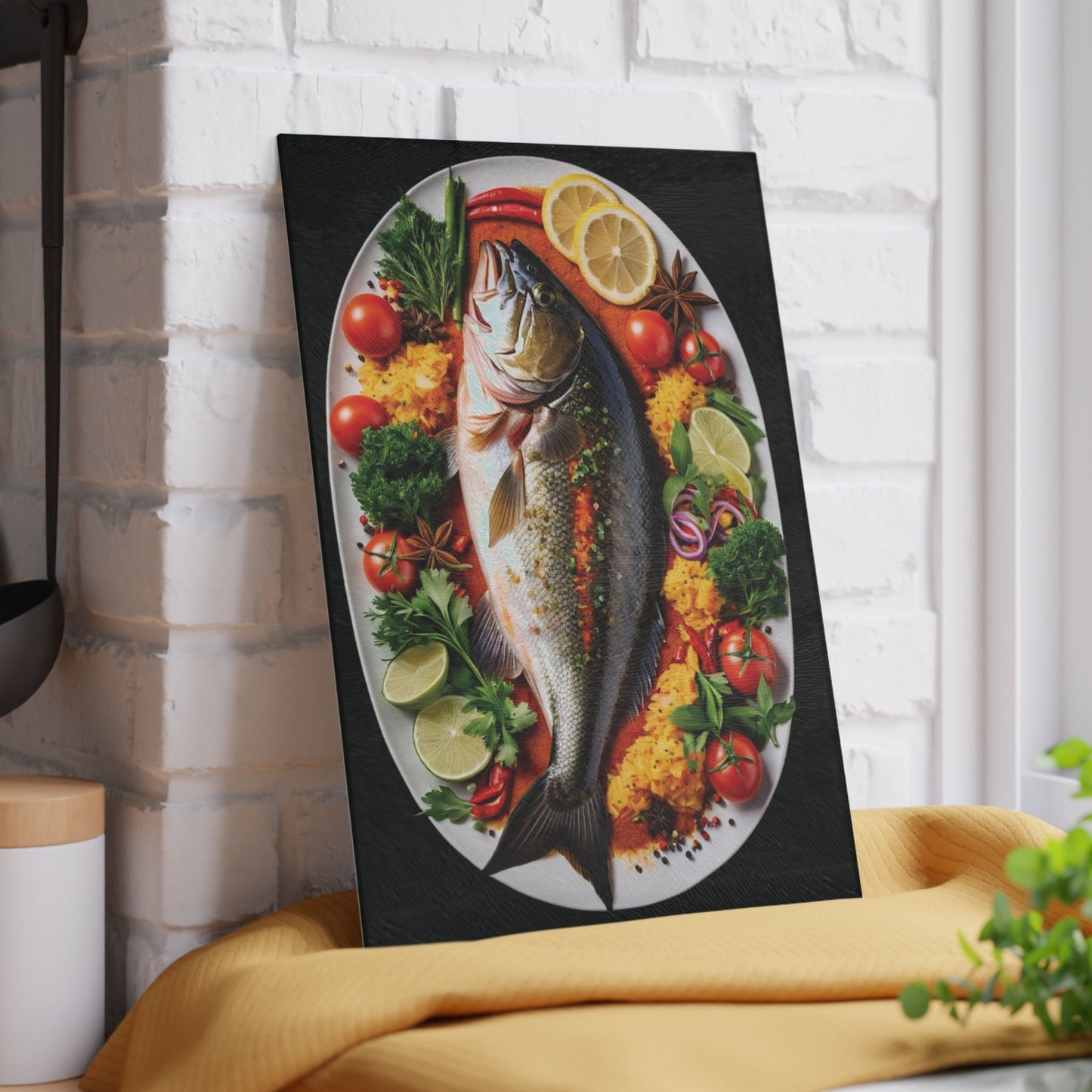 Dinner is served art inspired Glass Cutting Board